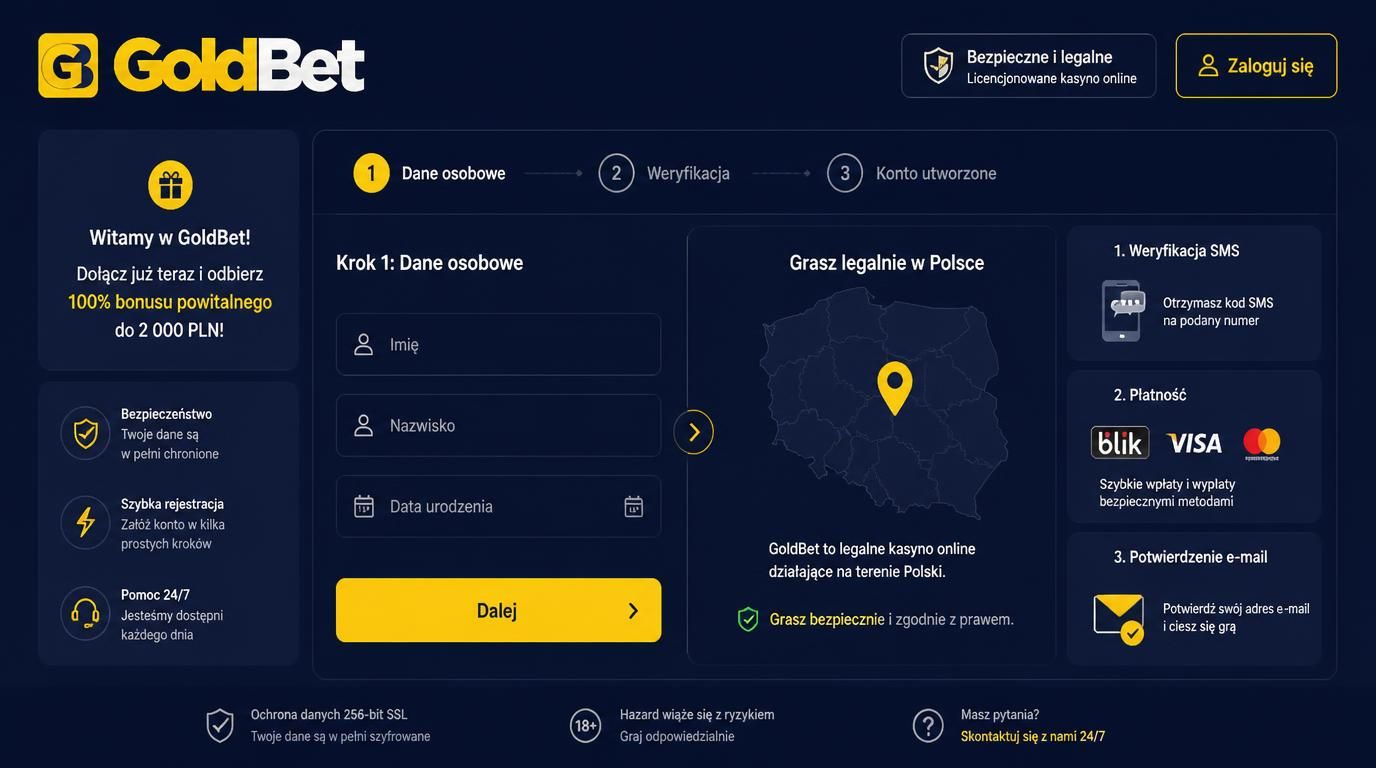 Formularz rejestracji konta w kasynie